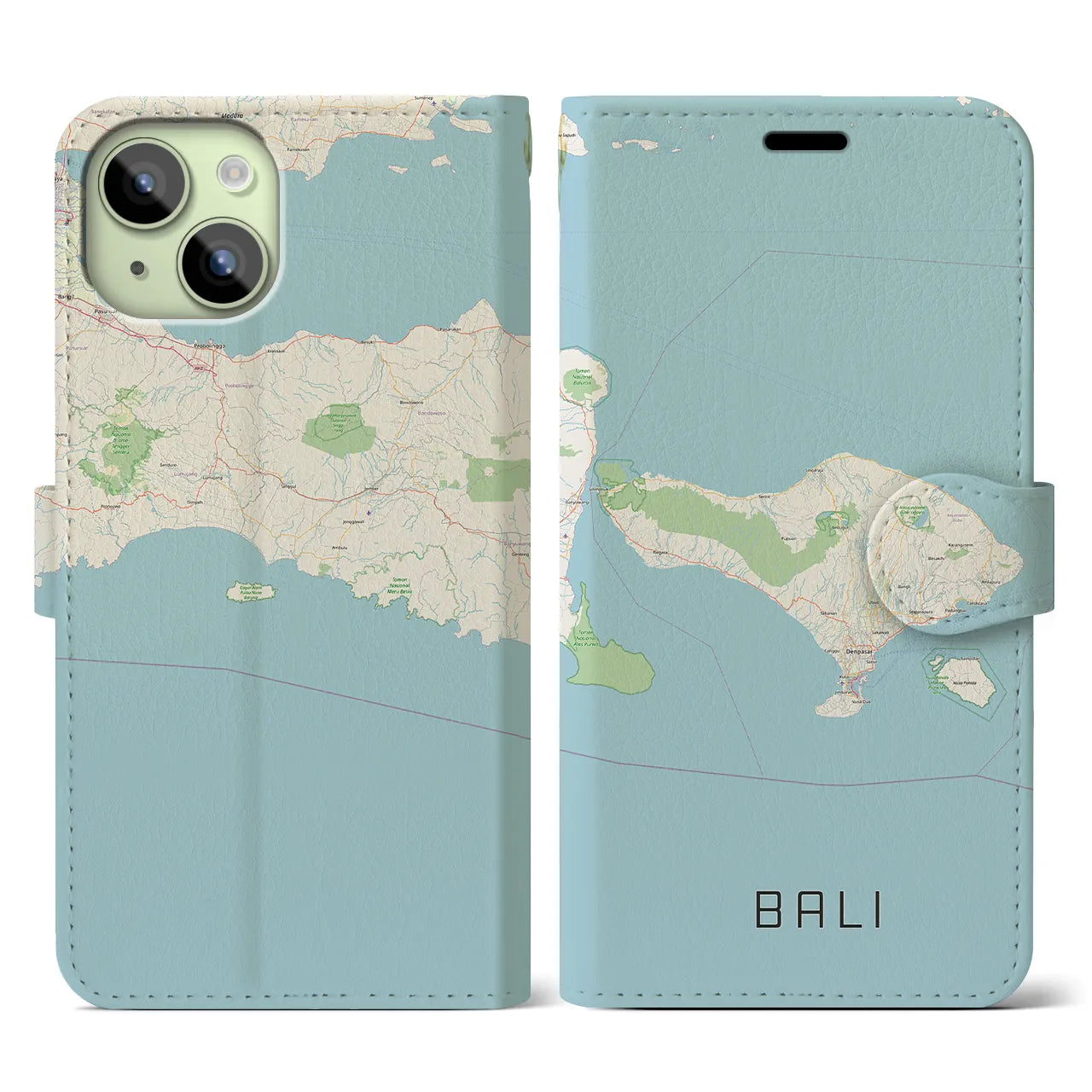 【バリ】地図柄iPhoneケース（手帳両面タイプ・ナチュラル）iPhone 15 用