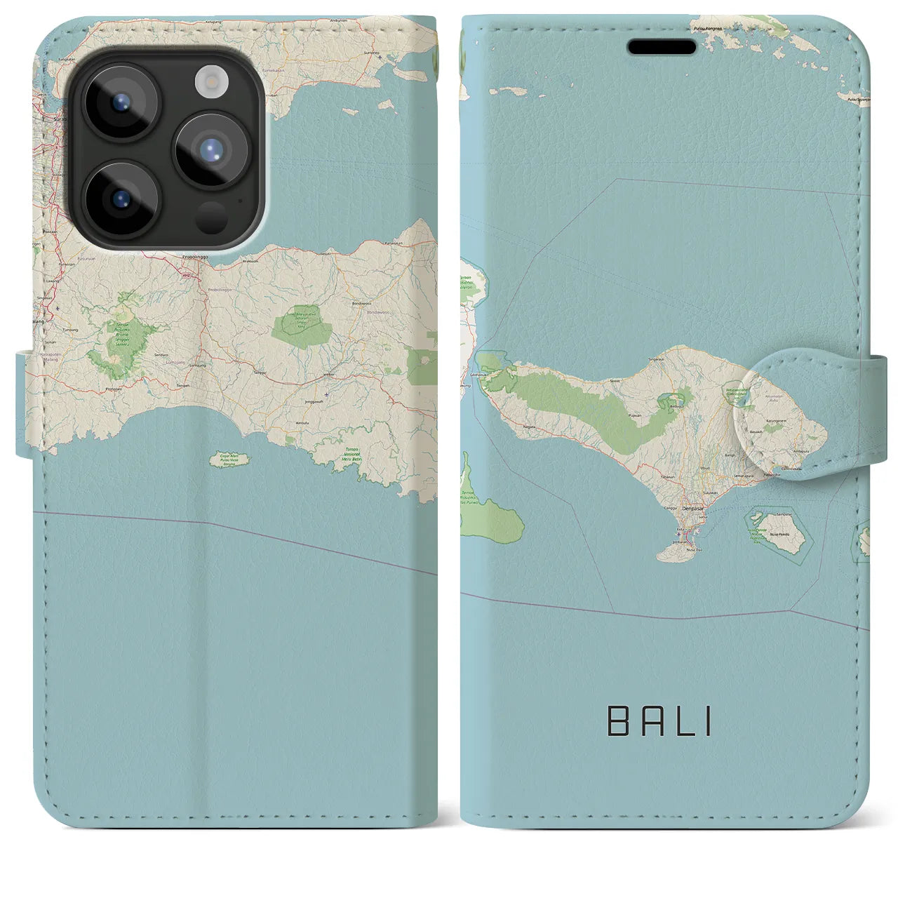 【バリ】地図柄iPhoneケース（手帳両面タイプ・ナチュラル）iPhone 15 Pro Max 用