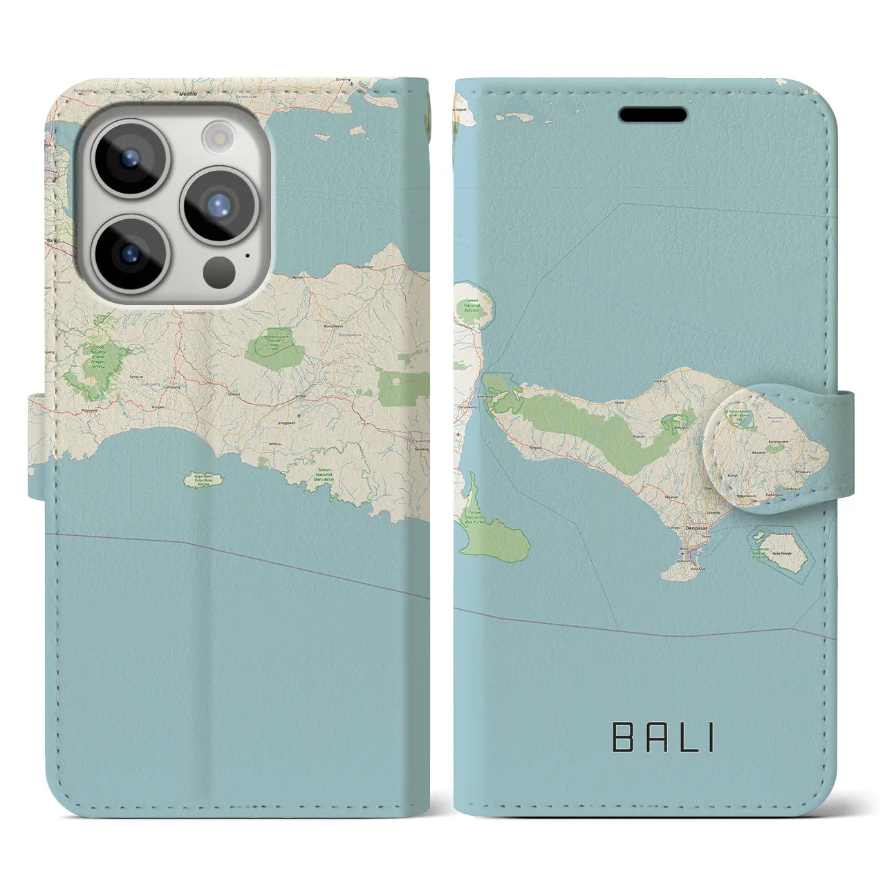 【バリ】地図柄iPhoneケース（手帳両面タイプ・ナチュラル）iPhone 15 Pro 用