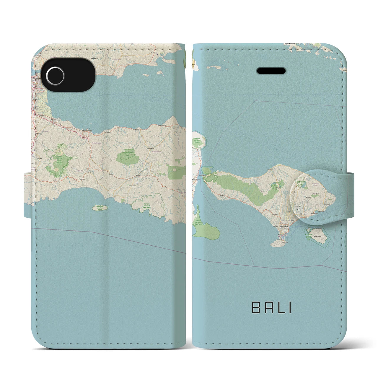 【バリ】地図柄iPhoneケース（手帳両面タイプ・ナチュラル）iPhone SE（第3 / 第2世代） / 8 / 7 / 6s / 6 用