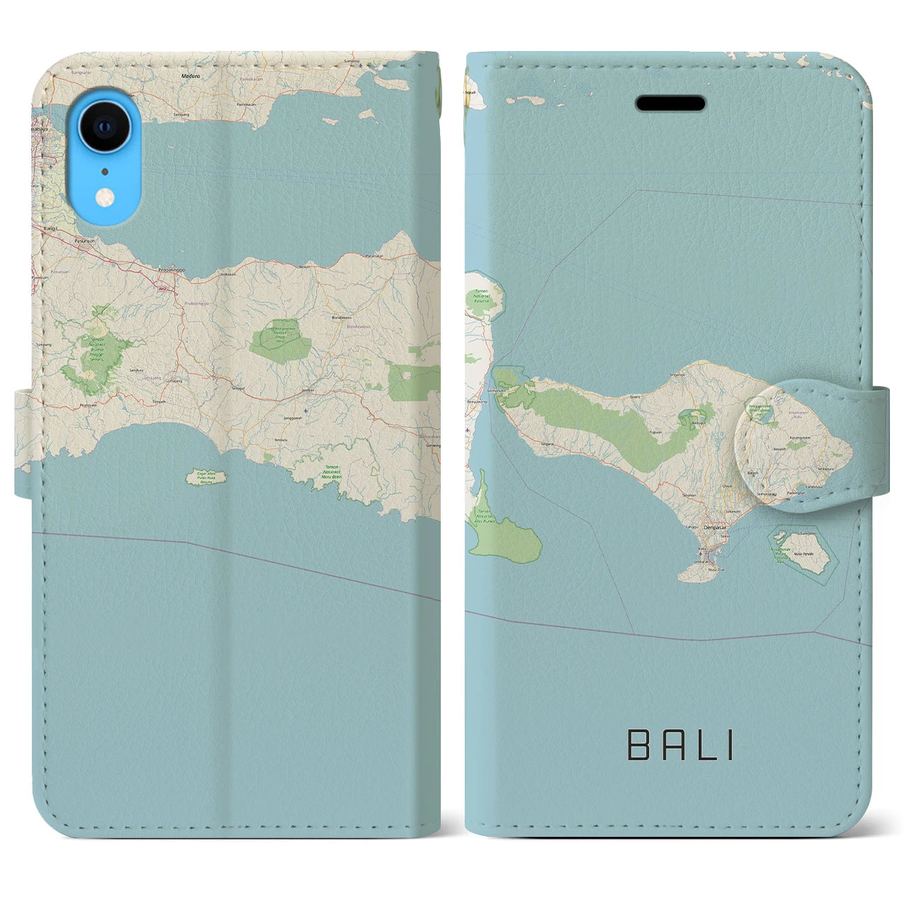 【バリ】地図柄iPhoneケース（手帳両面タイプ・ナチュラル）iPhone XR 用