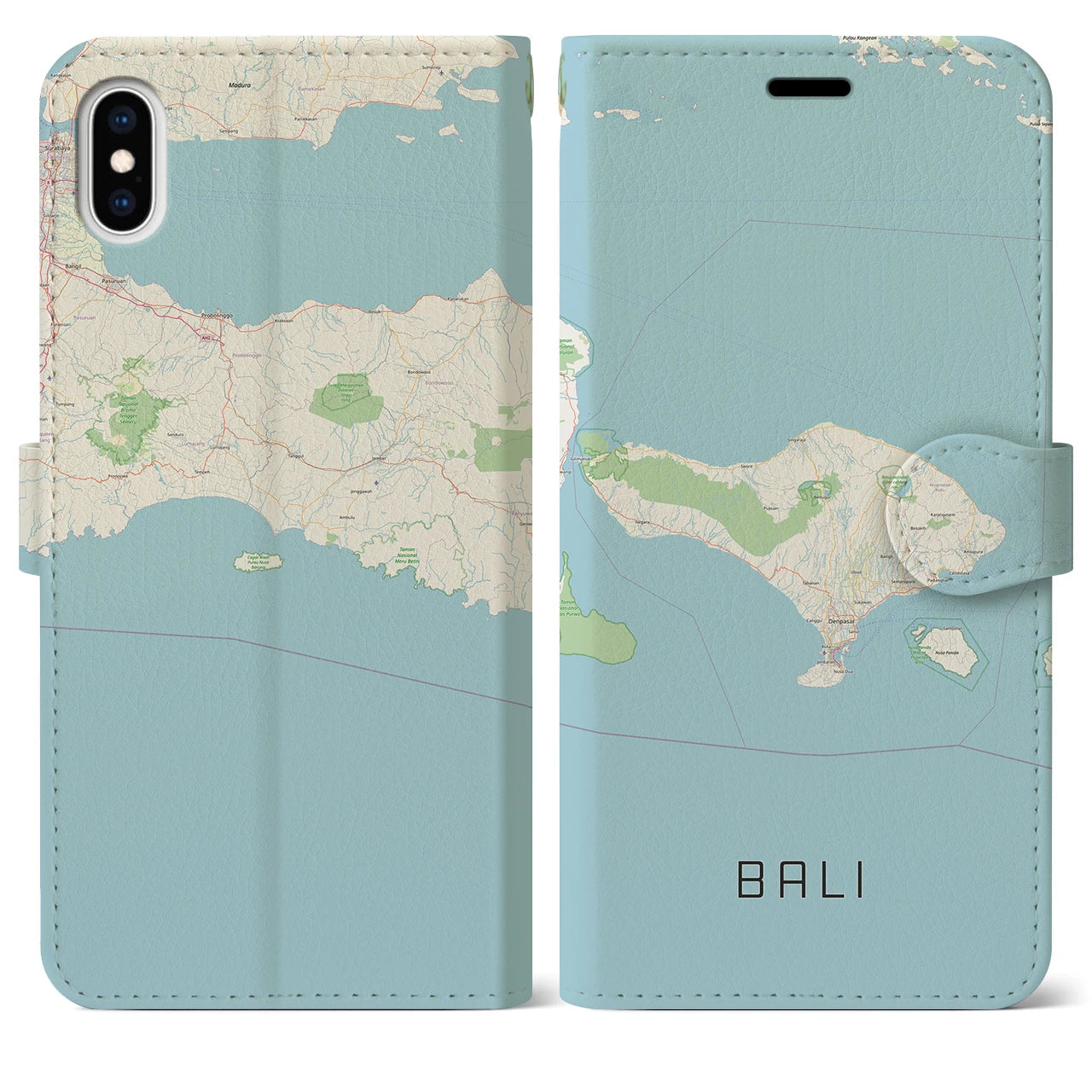 【バリ】地図柄iPhoneケース（手帳両面タイプ・ナチュラル）iPhone XS Max 用
