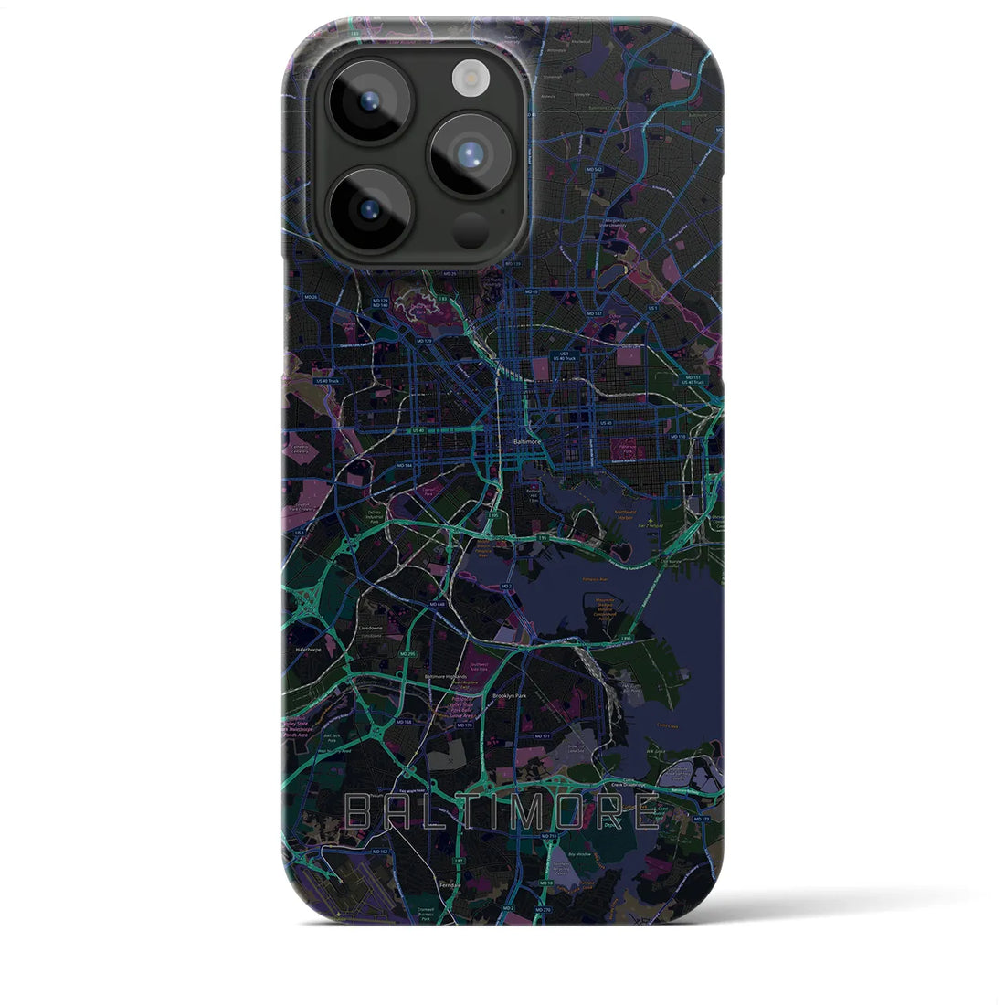 【ボルチモア】地図柄iPhoneケース（バックカバータイプ・ブラック）iPhone 15 Pro Max 用