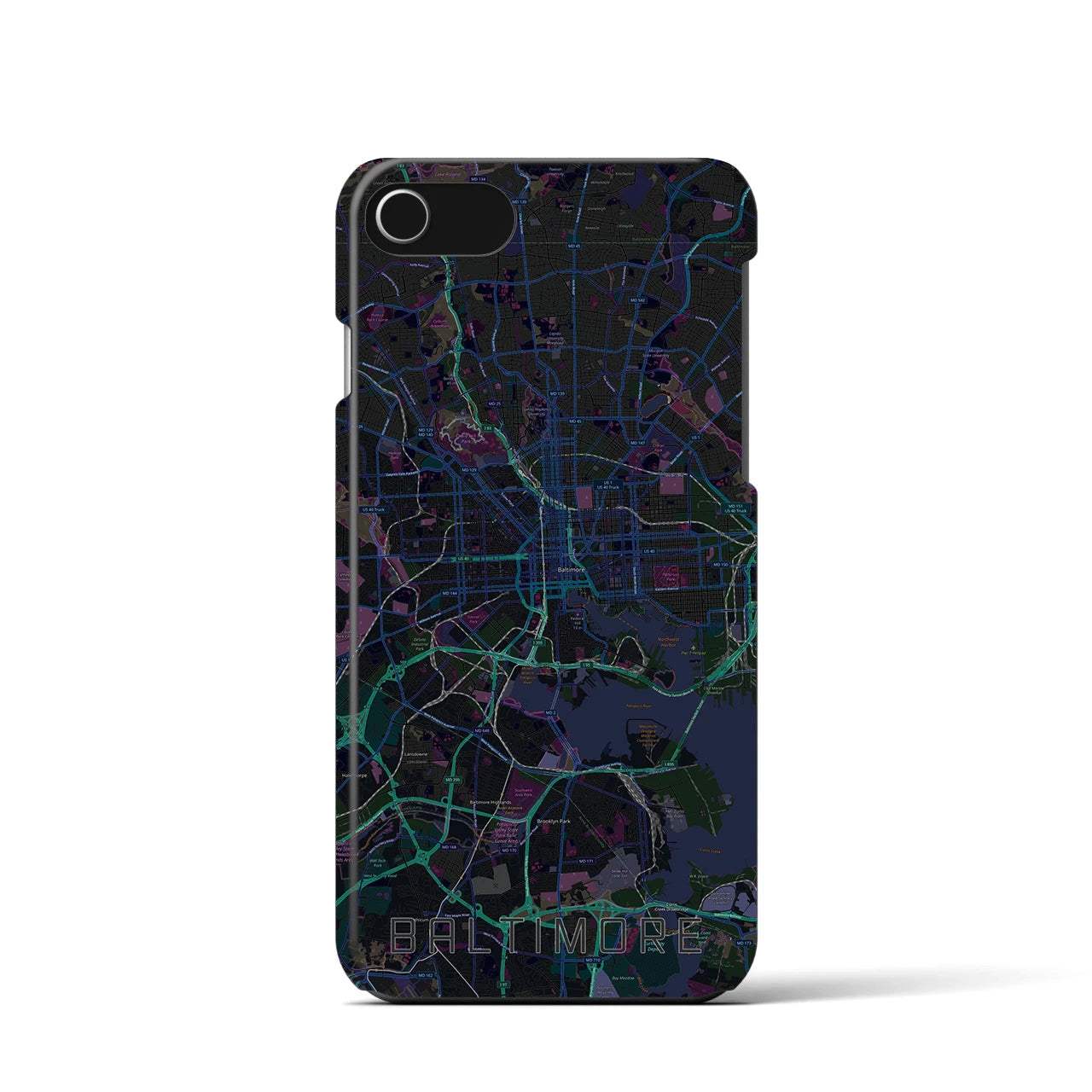 【ボルチモア】地図柄iPhoneケース（バックカバータイプ・ブラック）iPhone SE（第3 / 第2世代） / 8 / 7 / 6s / 6 用