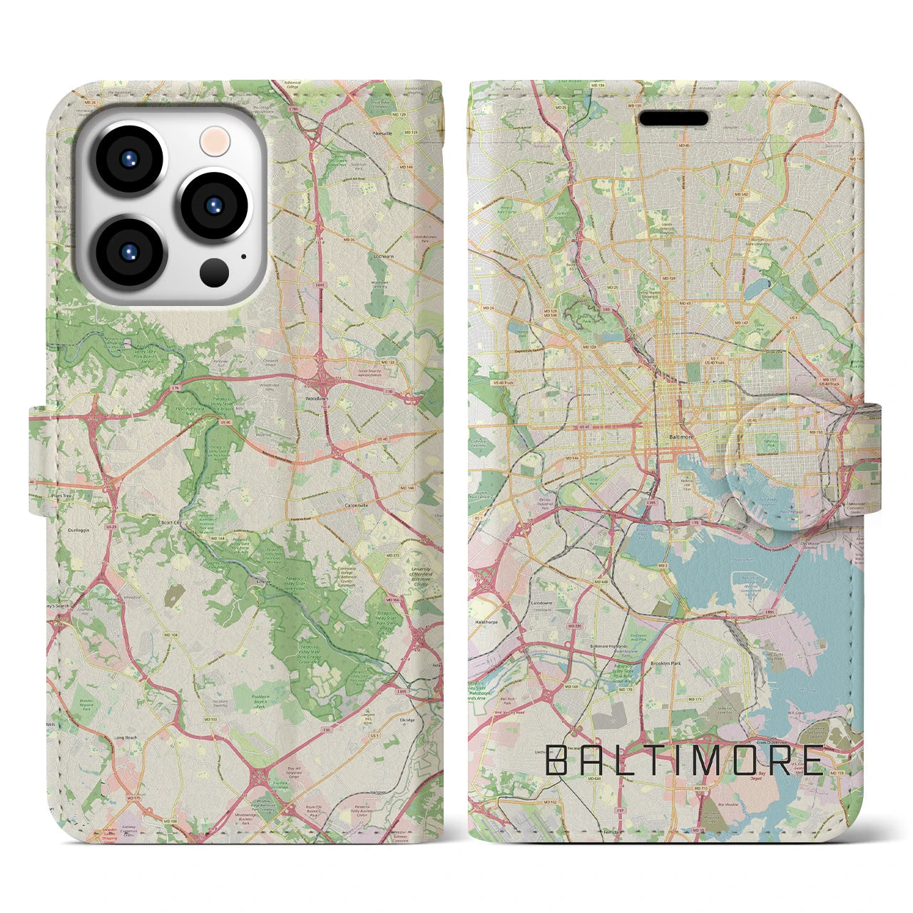 【ボルチモア】地図柄iPhoneケース（手帳両面タイプ・ナチュラル）iPhone 13 Pro 用