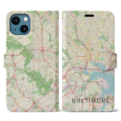 【ボルチモア（アメリカ）】地図柄iPhoneケース（手帳タイプ）ナチュラル・iPhone 13 用