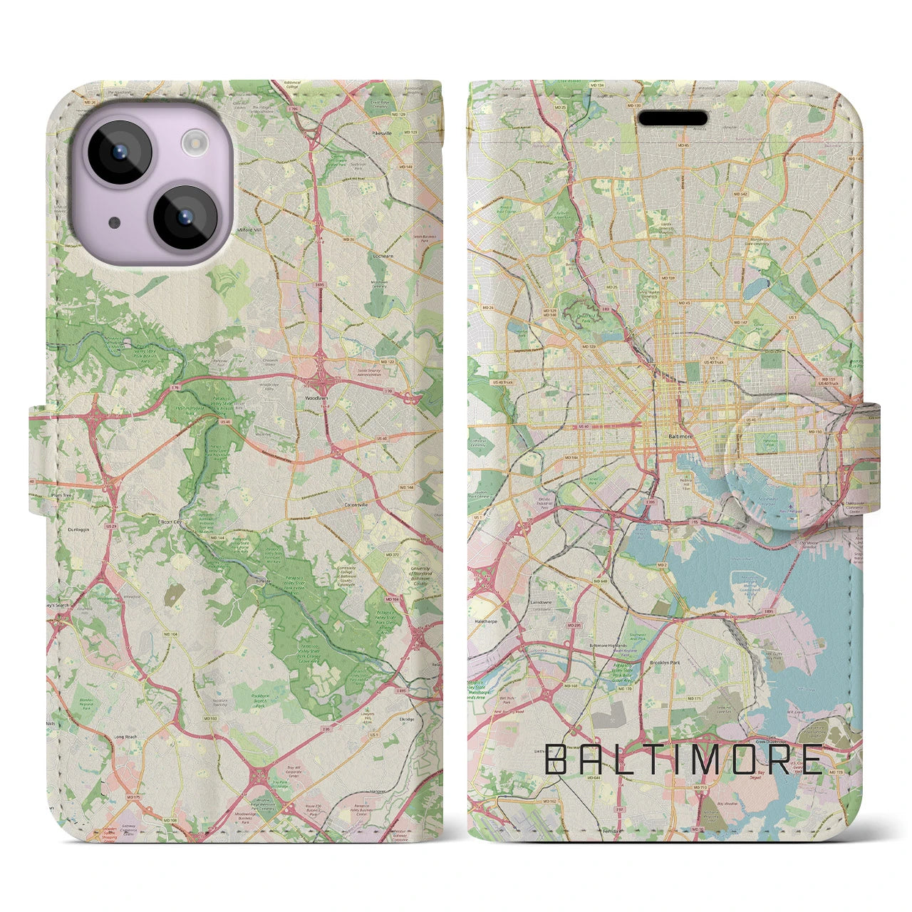 【ボルチモア】地図柄iPhoneケース（手帳両面タイプ・ナチュラル）iPhone 14 用
