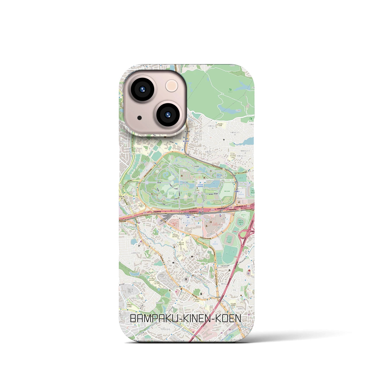 【万博記念公園】地図柄iPhoneケース（バックカバータイプ・ナチュラル）iPhone 13 mini 用