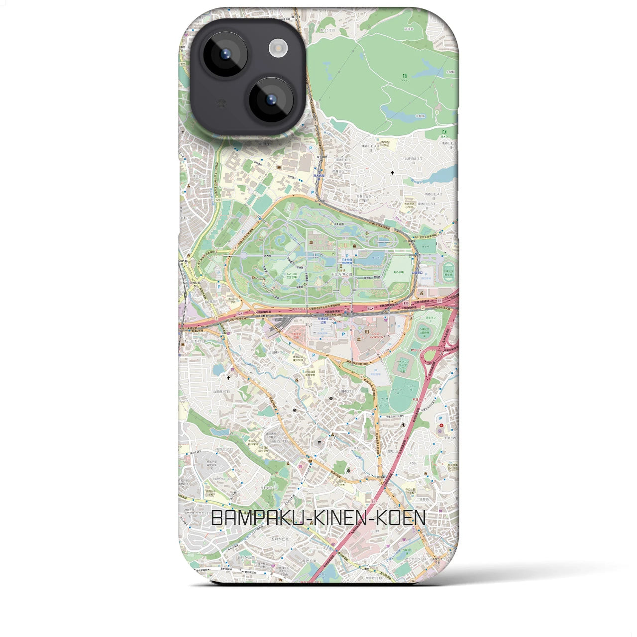 【万博記念公園】地図柄iPhoneケース（バックカバータイプ・ナチュラル）iPhone 14 Plus 用