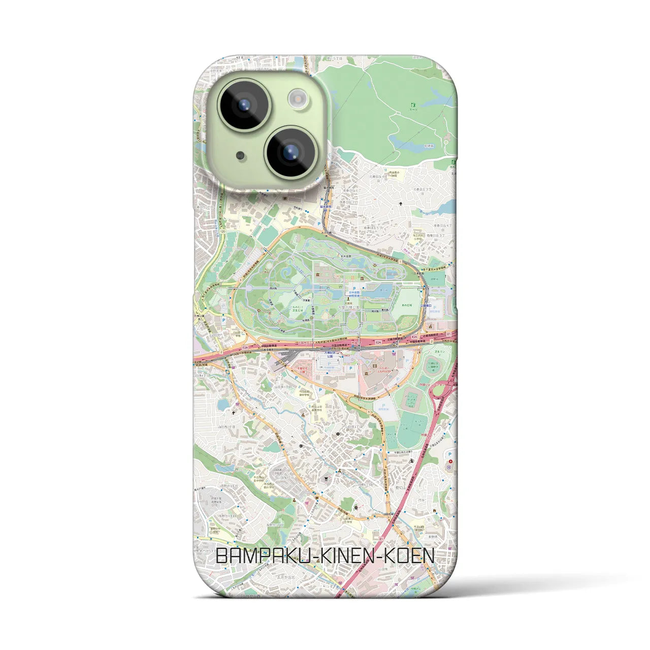 【万博記念公園】地図柄iPhoneケース（バックカバータイプ・ナチュラル）iPhone 15 用