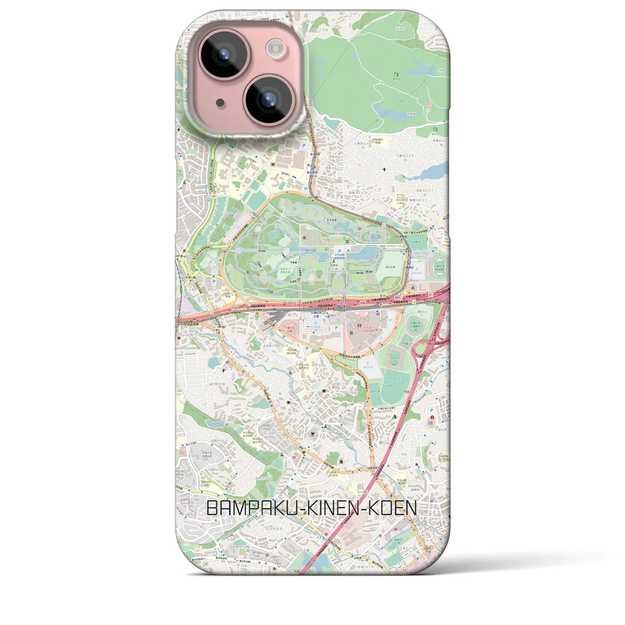 【万博記念公園】地図柄iPhoneケース（バックカバータイプ・ナチュラル）iPhone 15 Plus 用