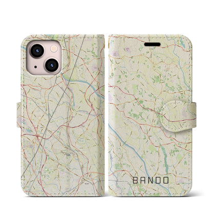 【坂東（茨城県）】地図柄iPhoneケース（手帳タイプ）ナチュラル・iPhone 13 mini 用