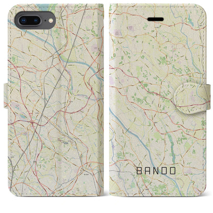 【坂東（茨城県）】地図柄iPhoneケース（手帳タイプ）ナチュラル・iPhone 8Plus /7Plus / 6sPlus / 6Plus 用