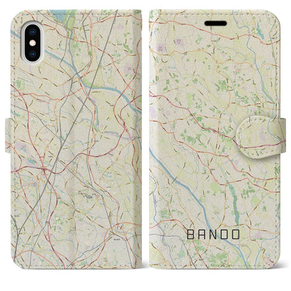 【坂東（茨城県）】地図柄iPhoneケース（手帳タイプ）ナチュラル・iPhone XS Max 用