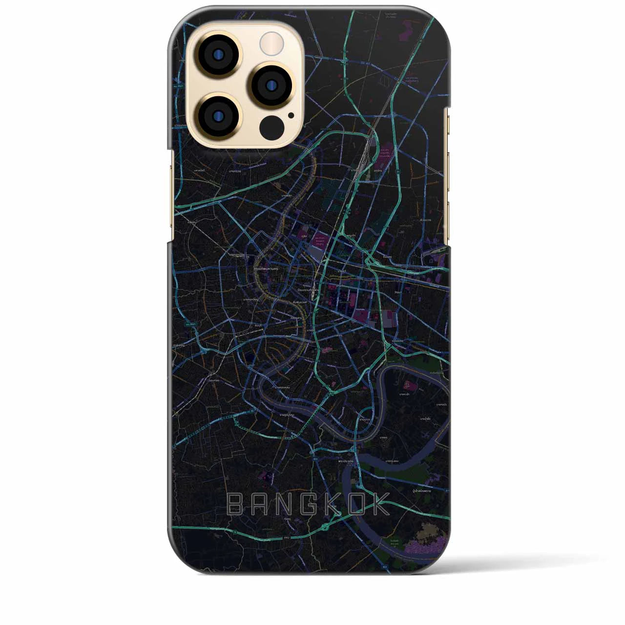 【バンコク】地図柄iPhoneケース（バックカバータイプ・ブラック）iPhone 12 Pro Max 用