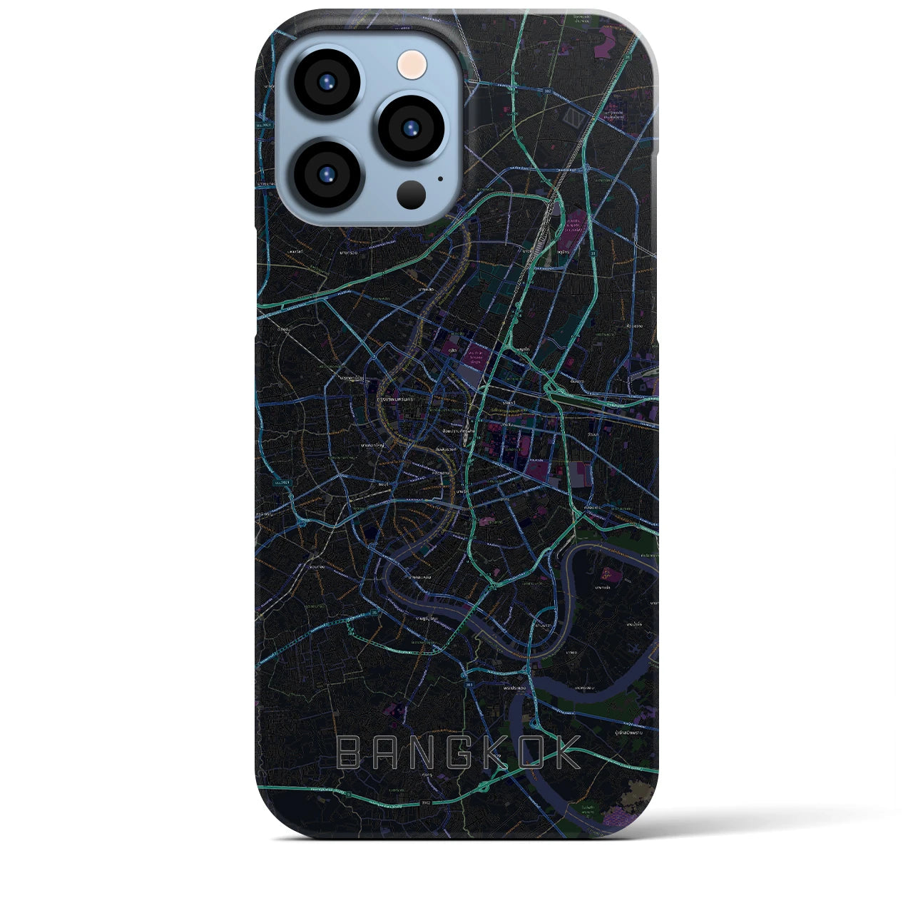 【バンコク】地図柄iPhoneケース（バックカバータイプ・ブラック）iPhone 13 Pro Max 用