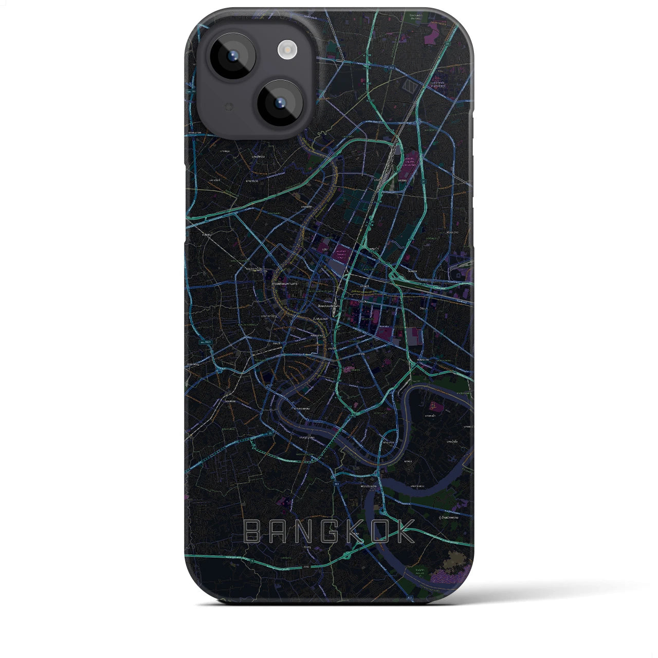 【バンコク】地図柄iPhoneケース（バックカバータイプ・ブラック）iPhone 14 Plus 用