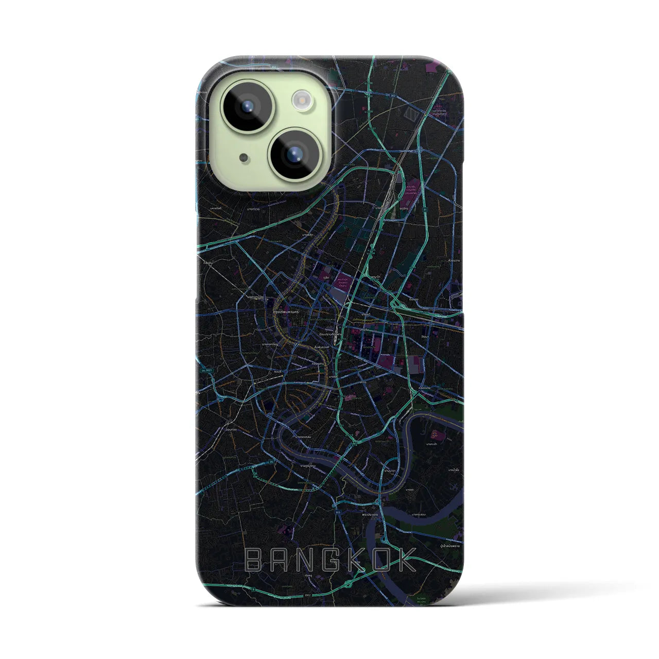 【バンコク】地図柄iPhoneケース（バックカバータイプ・ブラック）iPhone 15 用