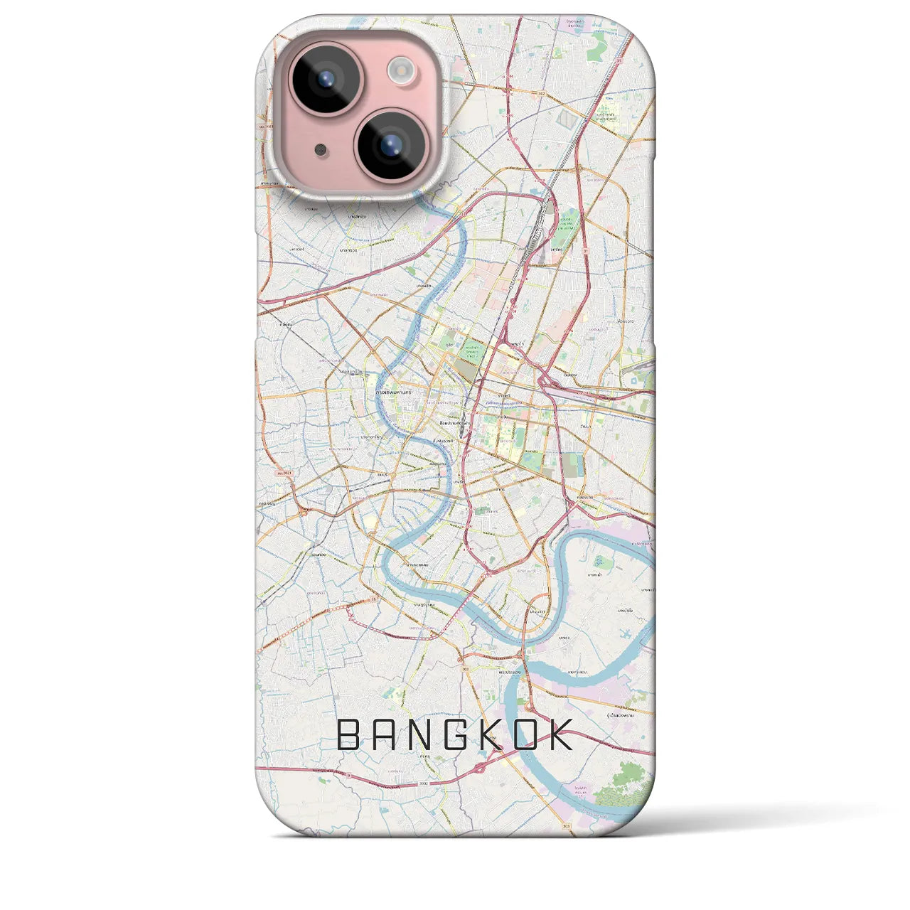 【バンコク】地図柄iPhoneケース（バックカバータイプ・ナチュラル）iPhone 15 Plus 用