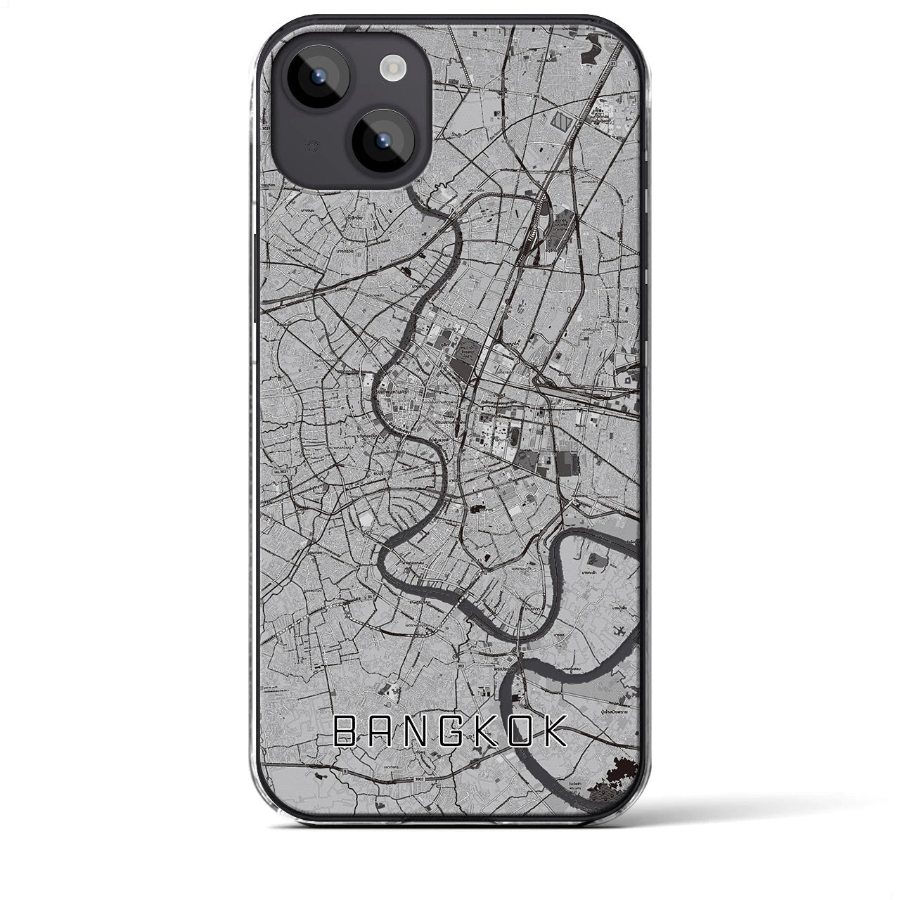 【バンコク】地図柄iPhoneケース（クリアタイプ・モノトーン）iPhone 14 Plus 用