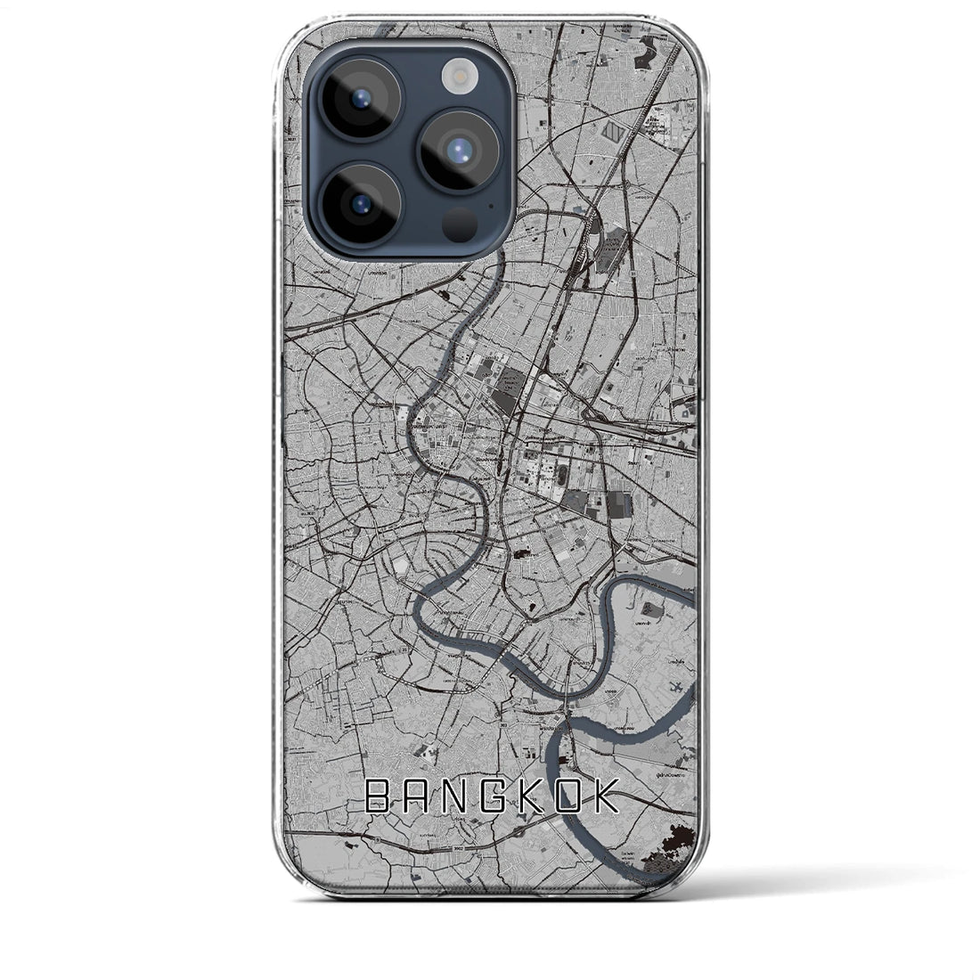 【バンコク】地図柄iPhoneケース（クリアタイプ・モノトーン）iPhone 15 Pro Max 用
