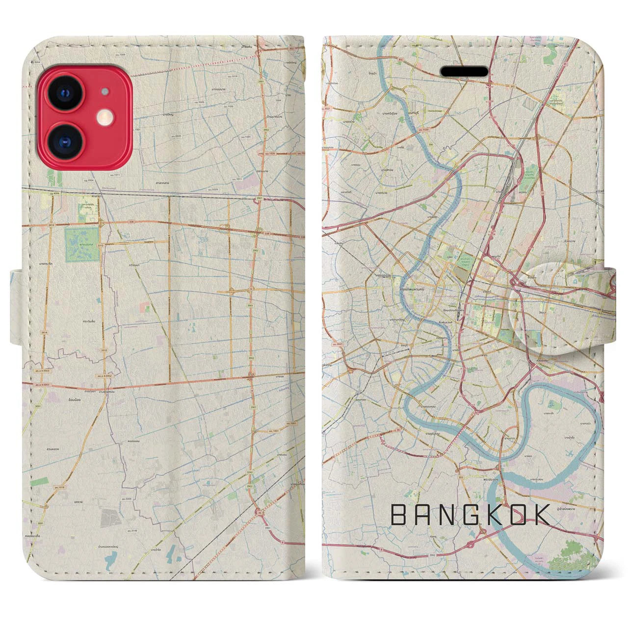 【バンコク】地図柄iPhoneケース（手帳両面タイプ・ナチュラル）iPhone 11 用