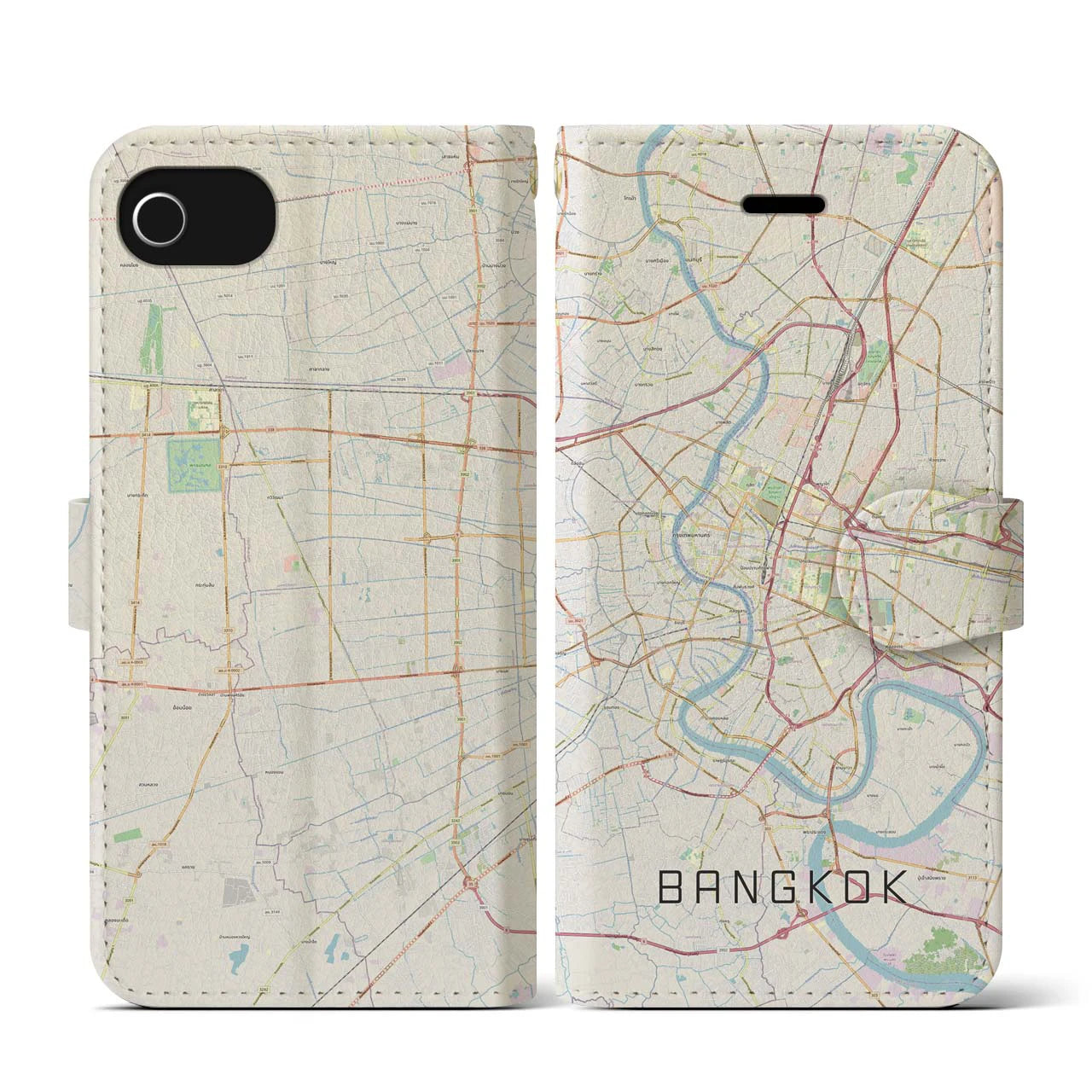 【バンコク】地図柄iPhoneケース（手帳両面タイプ・ナチュラル）iPhone SE（第3 / 第2世代） / 8 / 7 / 6s / 6 用