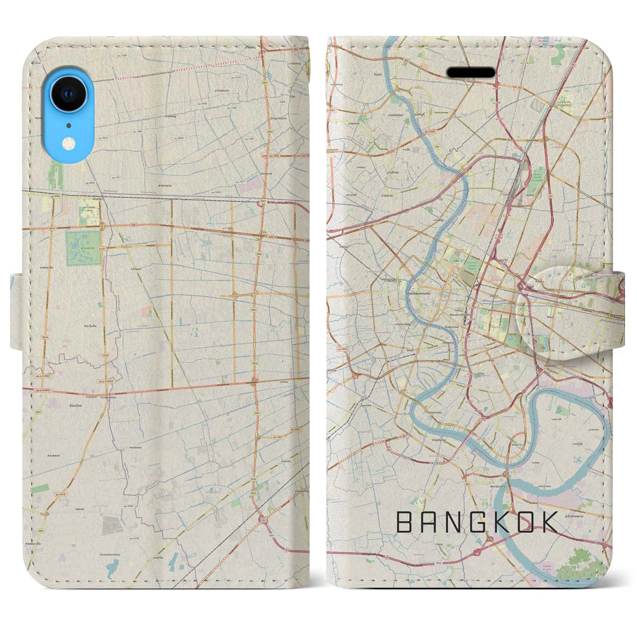 【バンコク】地図柄iPhoneケース（手帳両面タイプ・ナチュラル）iPhone XR 用
