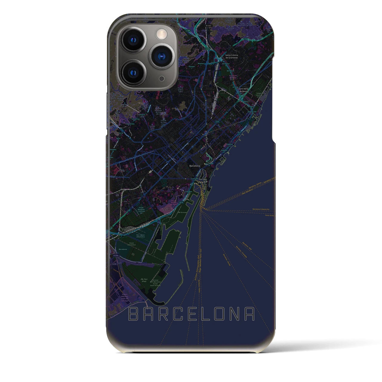 【バルセロナ】地図柄iPhoneケース（バックカバータイプ・ブラック）iPhone 11 Pro Max 用