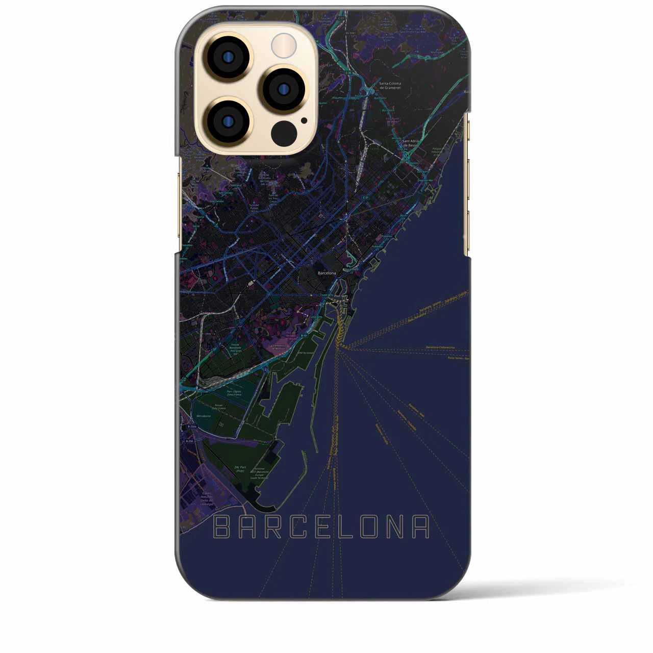 【バルセロナ】地図柄iPhoneケース（バックカバータイプ・ブラック）iPhone 12 Pro Max 用