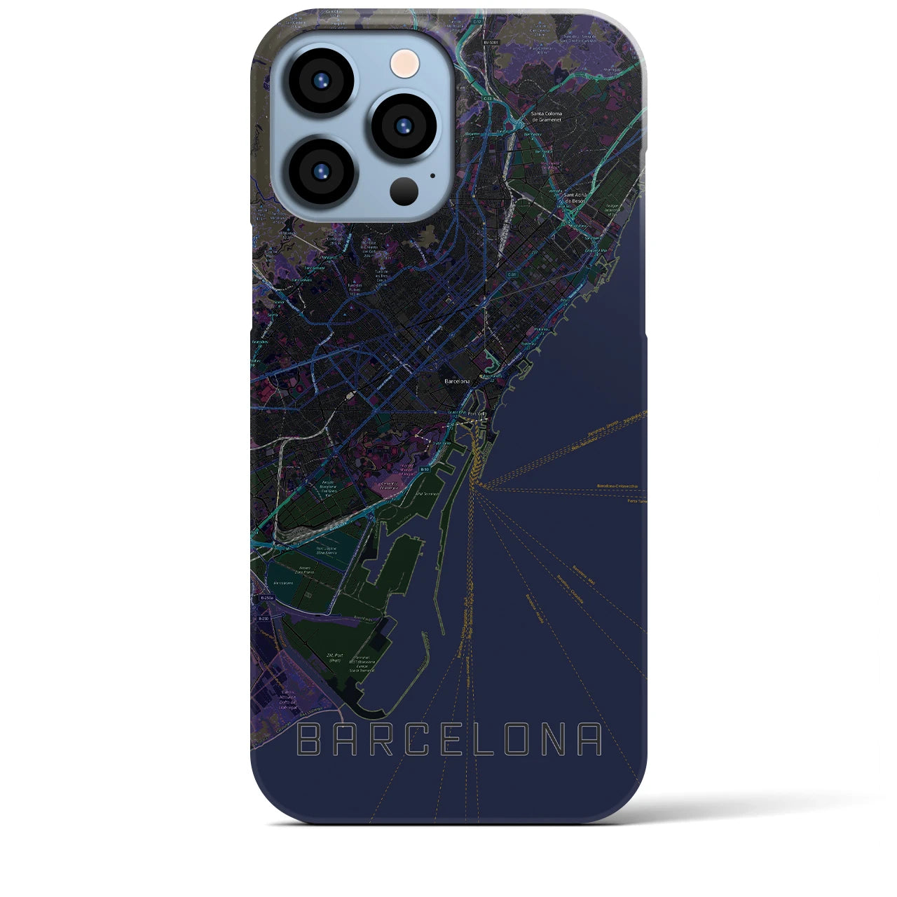 【バルセロナ】地図柄iPhoneケース（バックカバータイプ・ブラック）iPhone 13 Pro Max 用