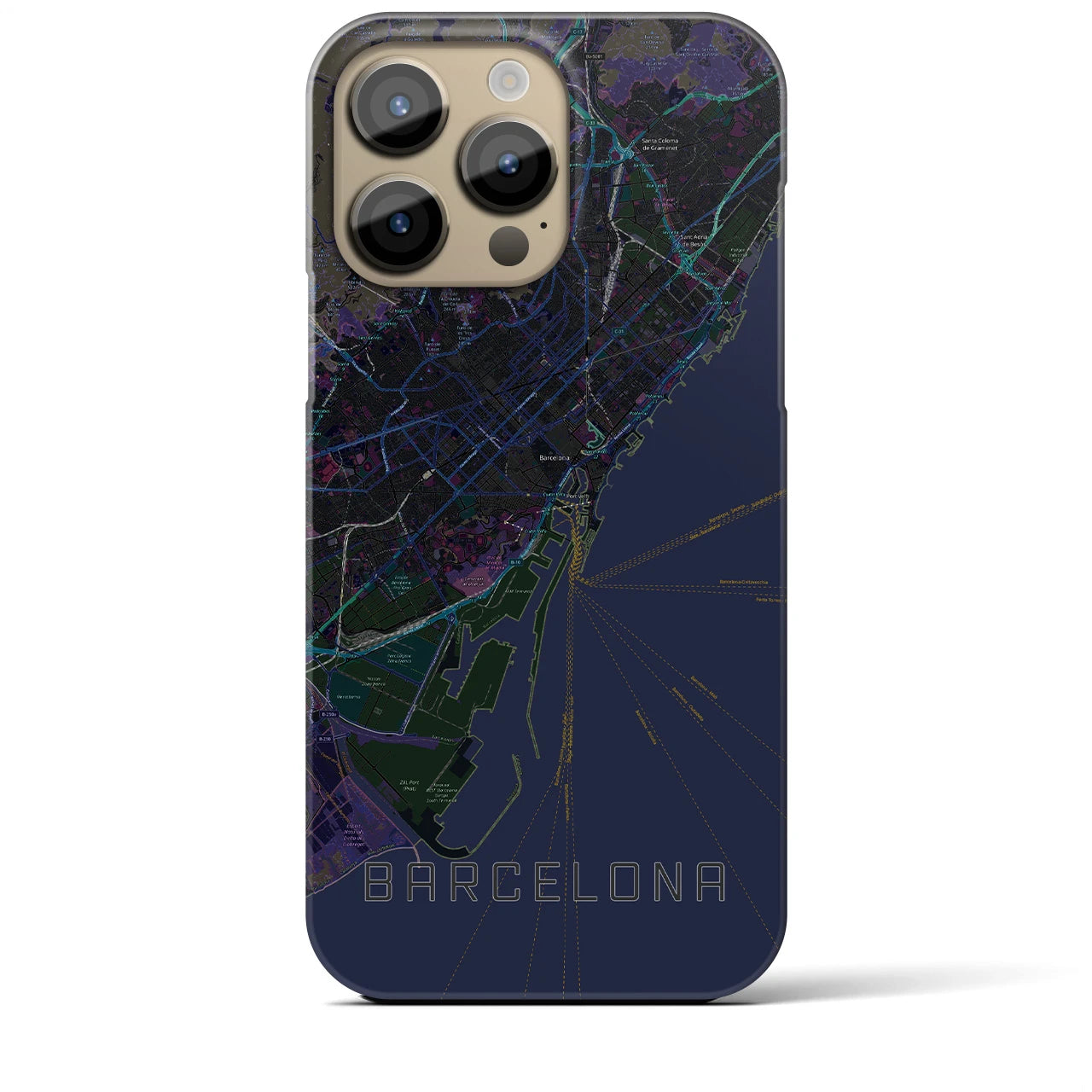【バルセロナ】地図柄iPhoneケース（バックカバータイプ・ブラック）iPhone 14 Pro Max 用