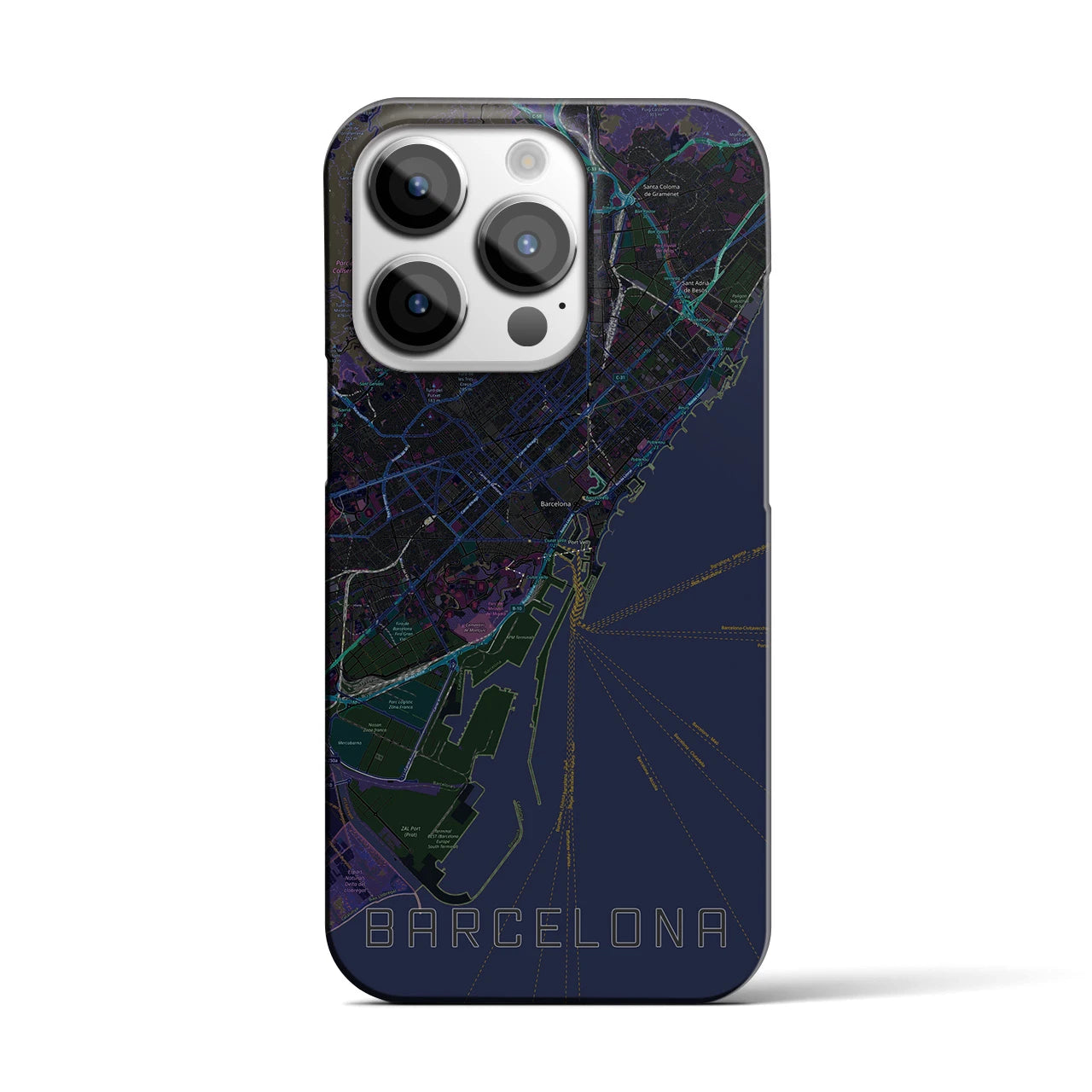 【バルセロナ】地図柄iPhoneケース（バックカバータイプ・ブラック）iPhone 14 Pro 用