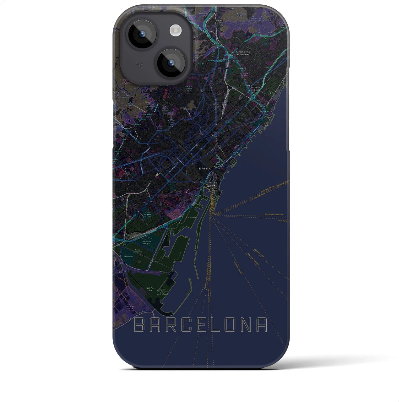 【バルセロナ】地図柄iPhoneケース（バックカバータイプ・ブラック）iPhone 14 Plus 用