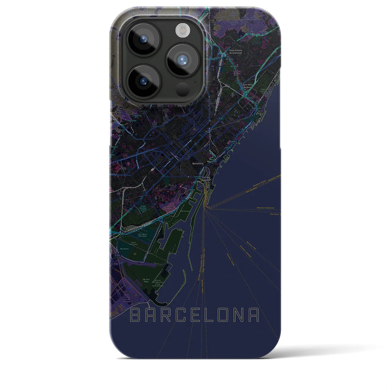【バルセロナ】地図柄iPhoneケース（バックカバータイプ・ブラック）iPhone 15 Pro Max 用