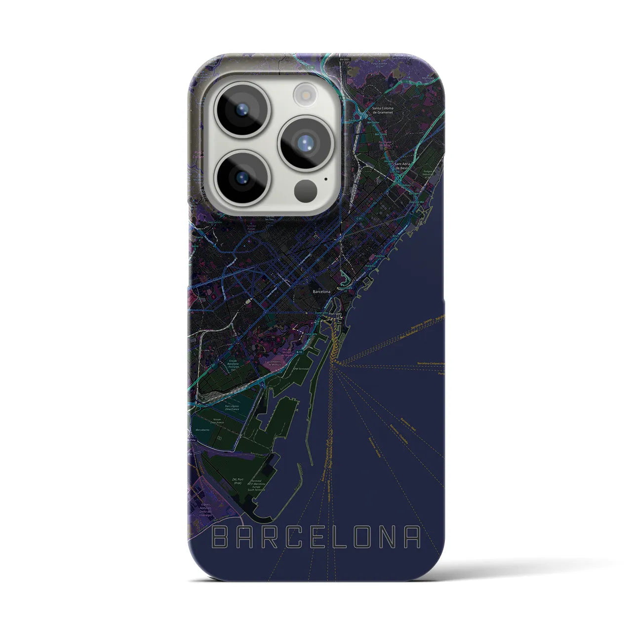 【バルセロナ】地図柄iPhoneケース（バックカバータイプ・ブラック）iPhone 15 Pro 用