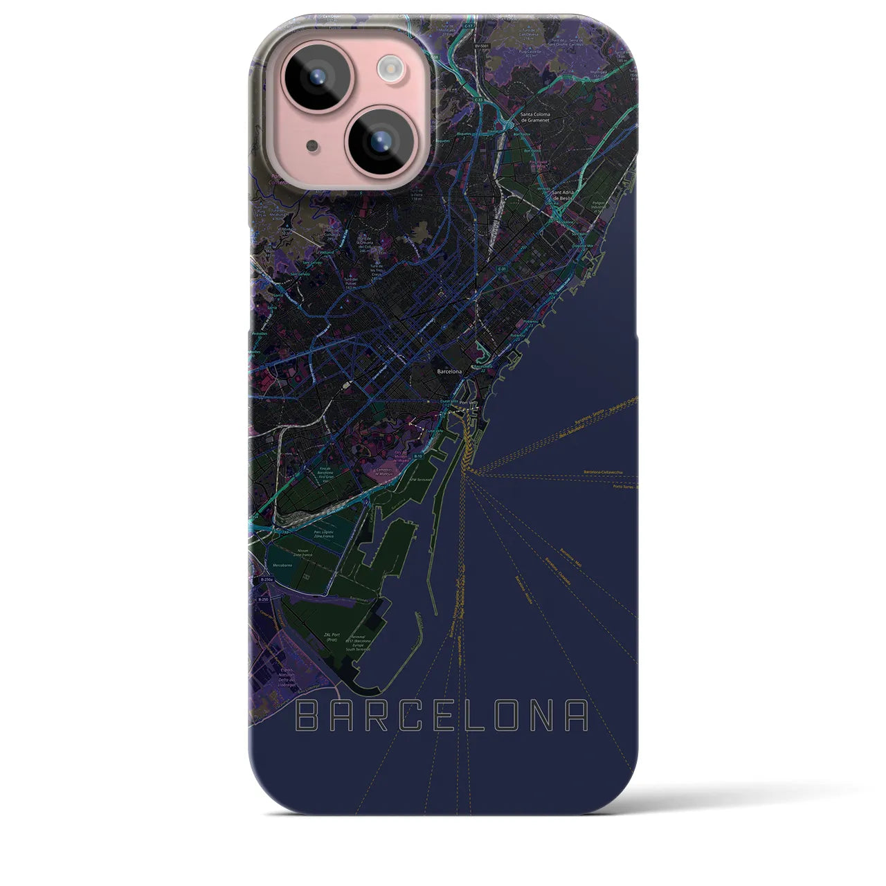 【バルセロナ】地図柄iPhoneケース（バックカバータイプ・ブラック）iPhone 15 Plus 用
