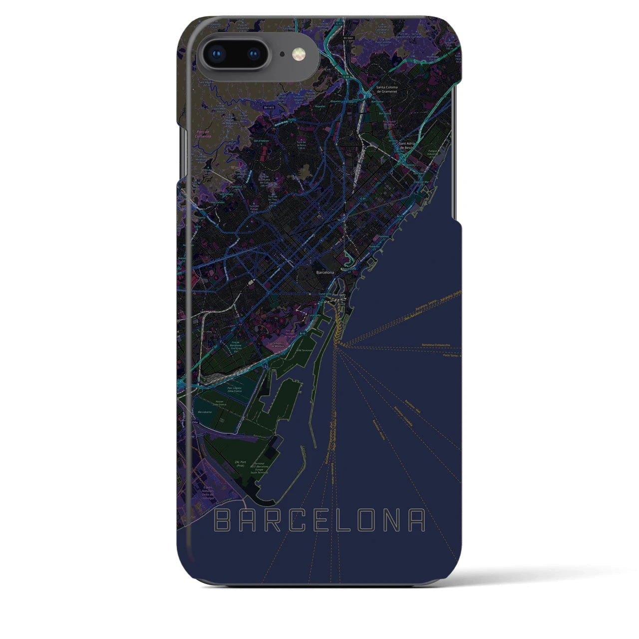 【バルセロナ】地図柄iPhoneケース（バックカバータイプ・ブラック）iPhone 8Plus /7Plus / 6sPlus / 6Plus 用