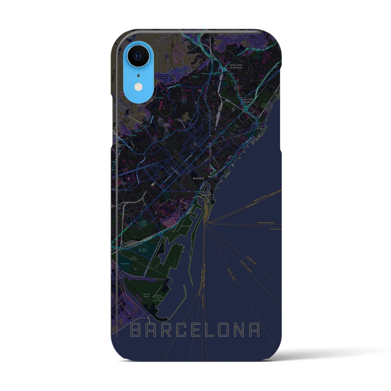 【バルセロナ】地図柄iPhoneケース（バックカバータイプ・ブラック）iPhone XR 用