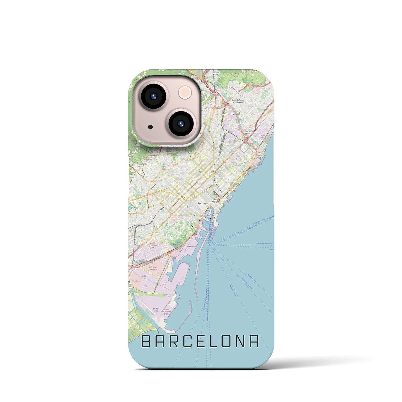 【バルセロナ】地図柄iPhoneケース（バックカバータイプ・ナチュラル）iPhone 13 mini 用