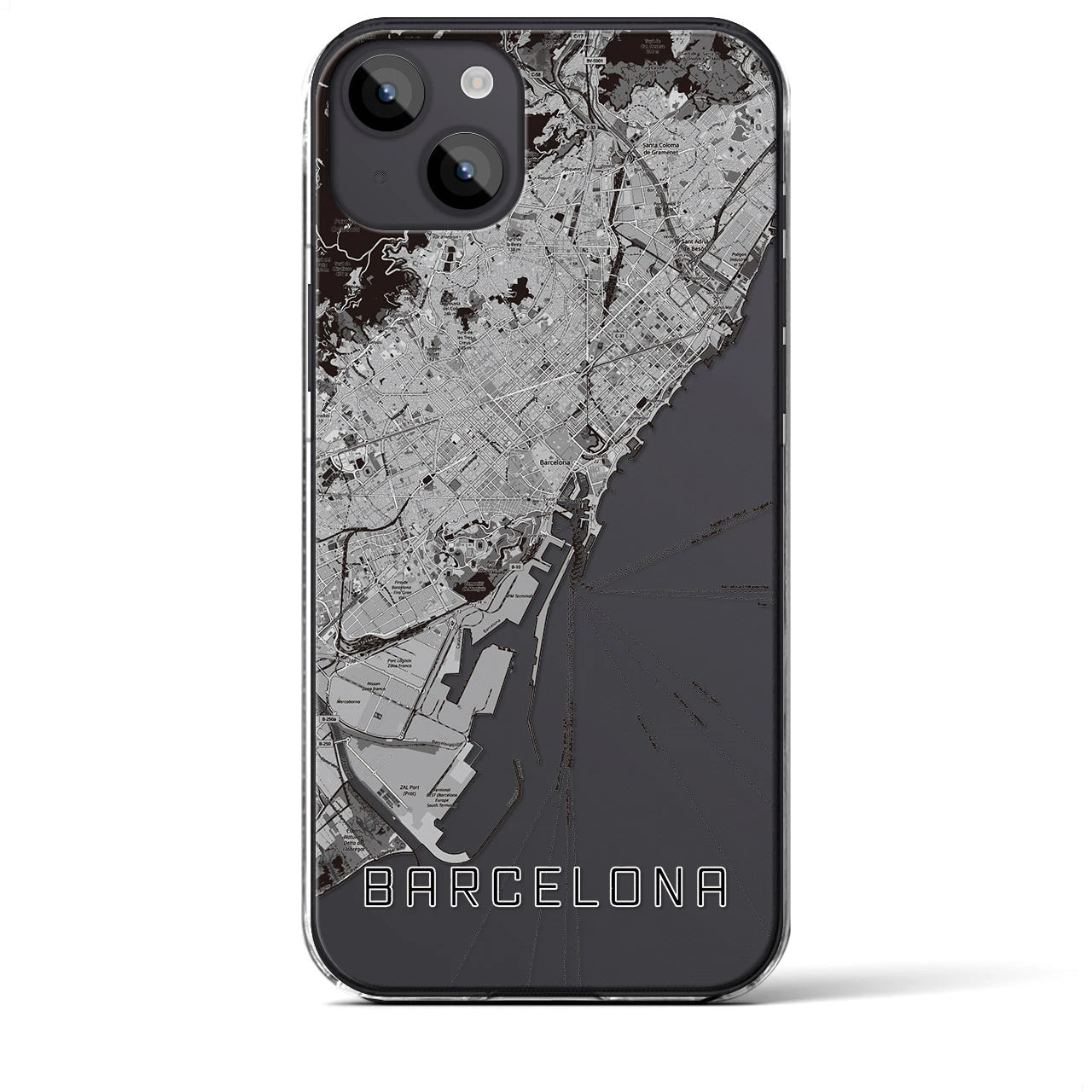 【バルセロナ】地図柄iPhoneケース（クリアタイプ・モノトーン）iPhone 14 Plus 用