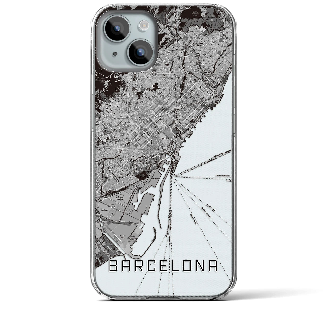 【バルセロナ】地図柄iPhoneケース（クリアタイプ・モノトーン）iPhone 15 Plus 用