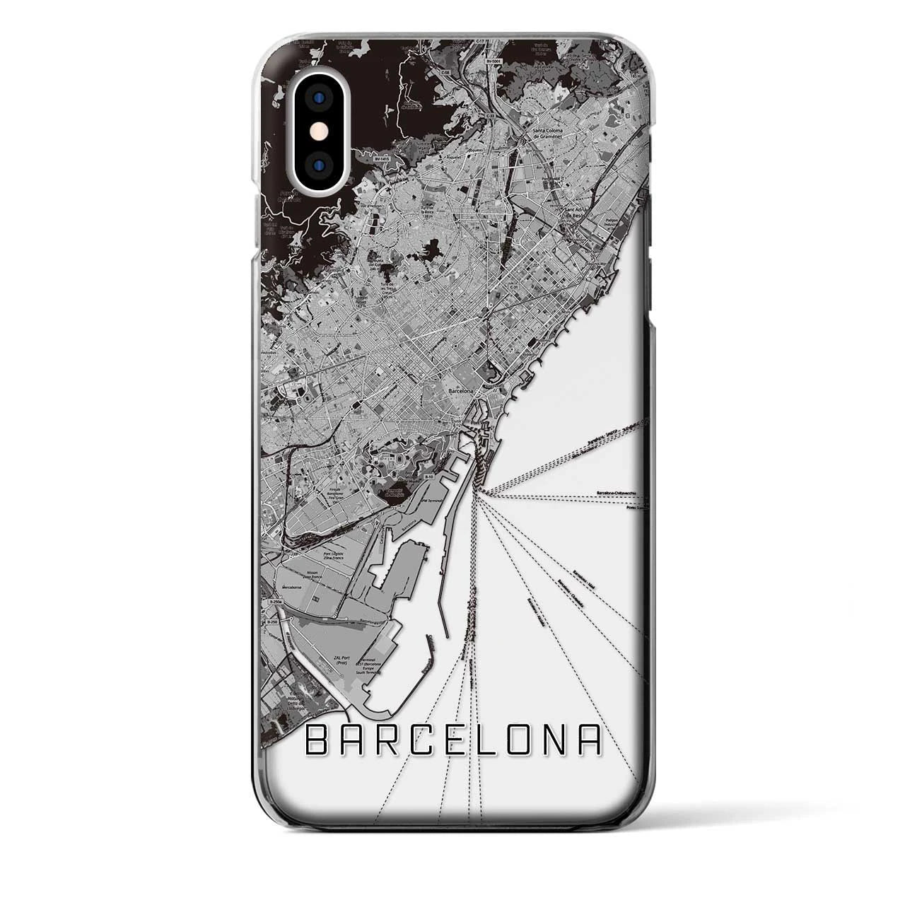 【バルセロナ】地図柄iPhoneケース（クリアタイプ・モノトーン）iPhone XS Max 用