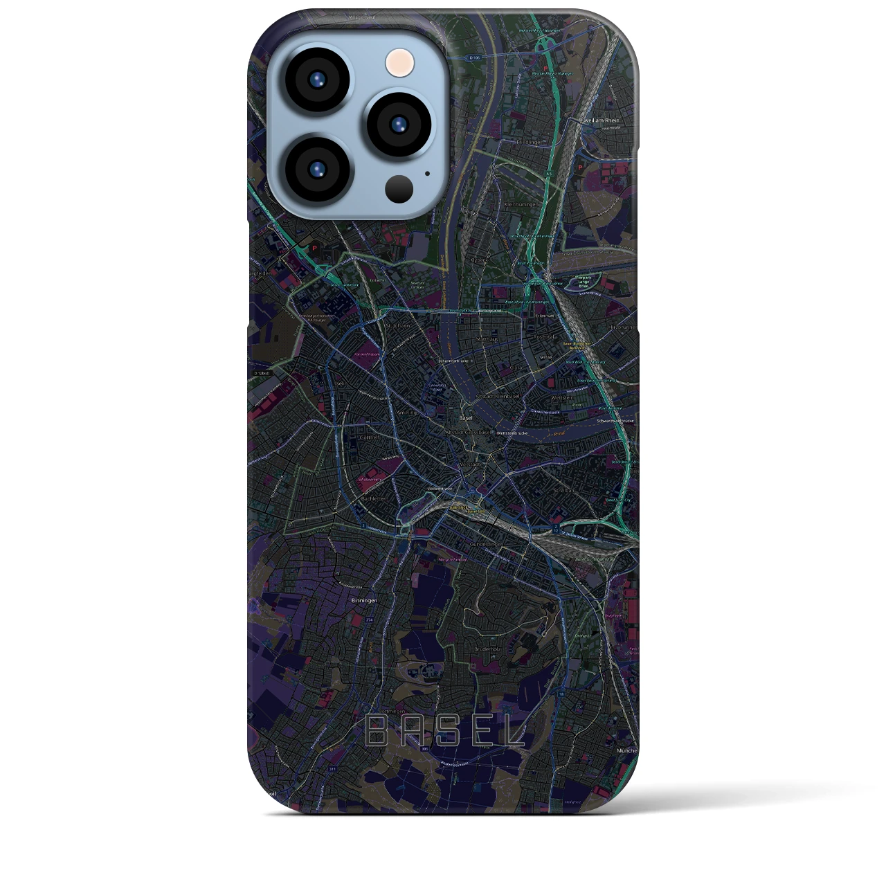 【バーゼル】地図柄iPhoneケース（バックカバータイプ・ブラック）iPhone 13 Pro Max 用