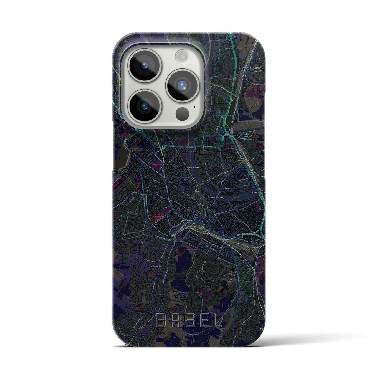 【バーゼル】地図柄iPhoneケース（バックカバータイプ・ブラック）iPhone 15 Pro 用