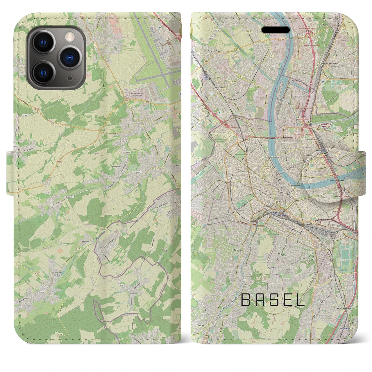 【バーゼル】地図柄iPhoneケース（手帳両面タイプ・ナチュラル）iPhone 11 Pro Max 用