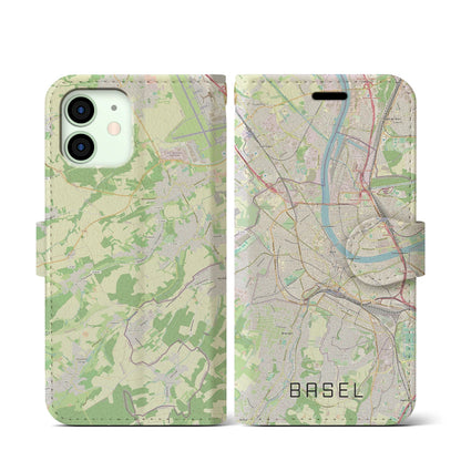 【バーゼル（スイス）】地図柄iPhoneケース（手帳タイプ）ナチュラル・iPhone 12 mini 用