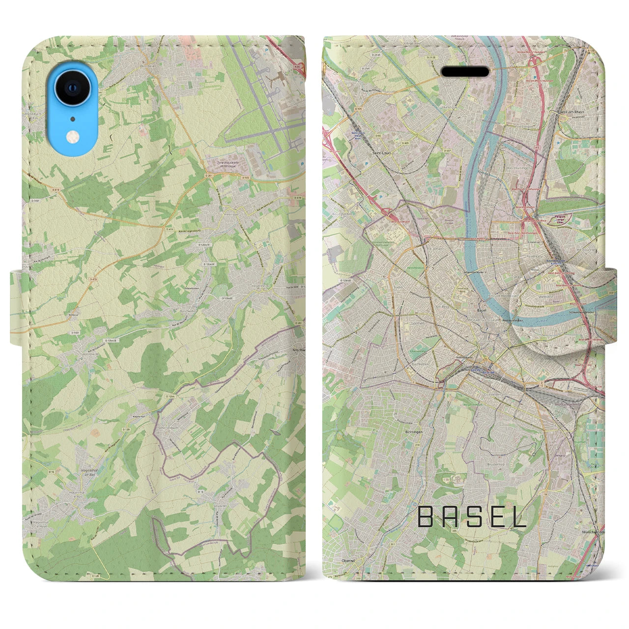 【バーゼル】地図柄iPhoneケース（手帳両面タイプ・ナチュラル）iPhone XR 用