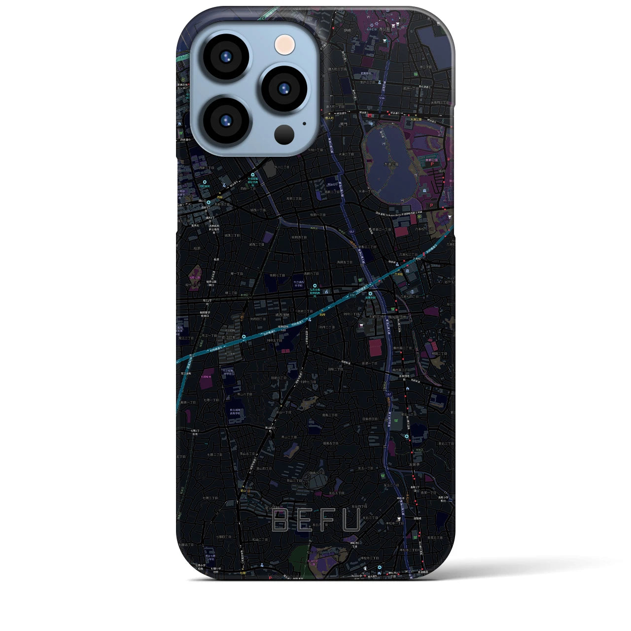 【別府（福岡県）】地図柄iPhoneケース（バックカバータイプ・ブラック）iPhone 13 Pro Max 用