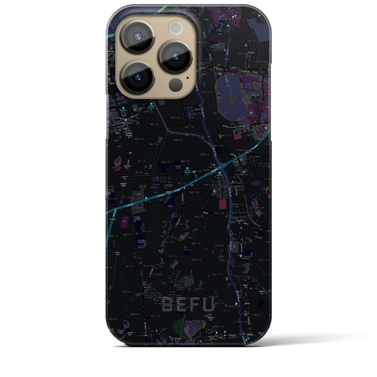 【別府（福岡県）】地図柄iPhoneケース（バックカバータイプ・ブラック）iPhone 14 Pro Max 用